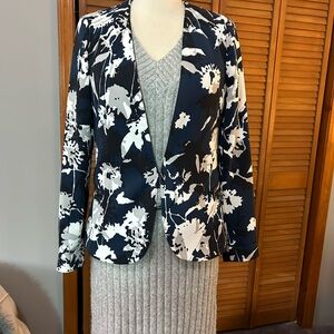Floral Women's Blazer - Black and White Blue and Gray